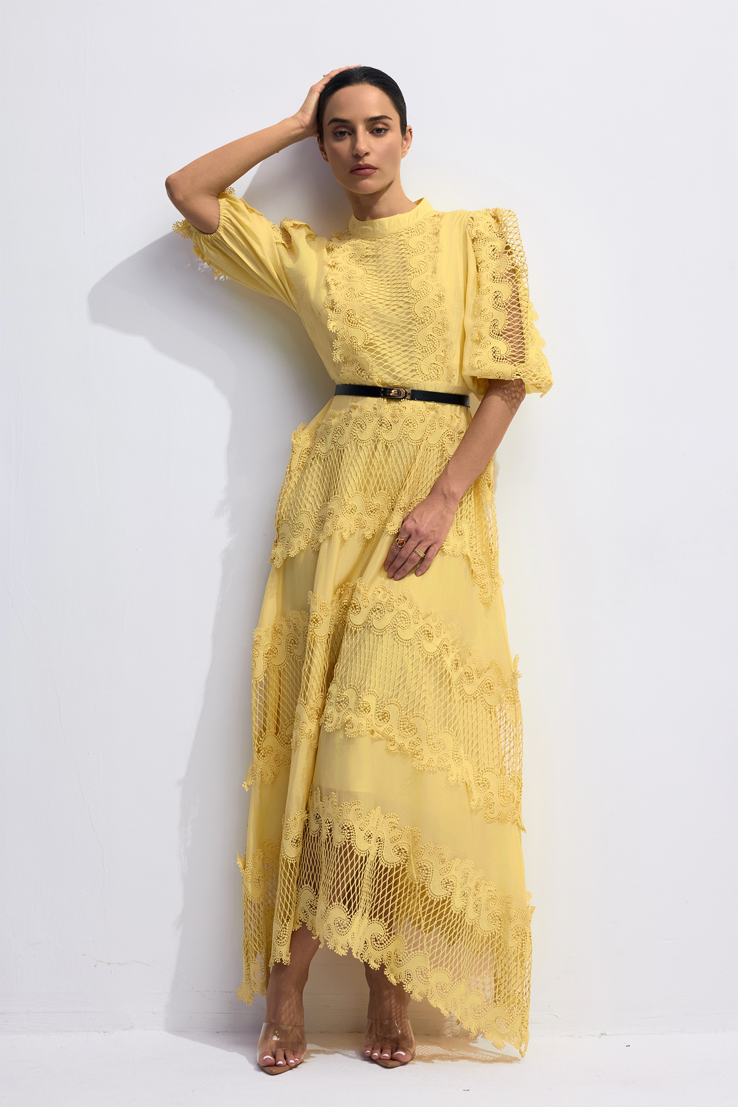 Alanna Embroidered Lace Puff Sleeve Maxi Dress