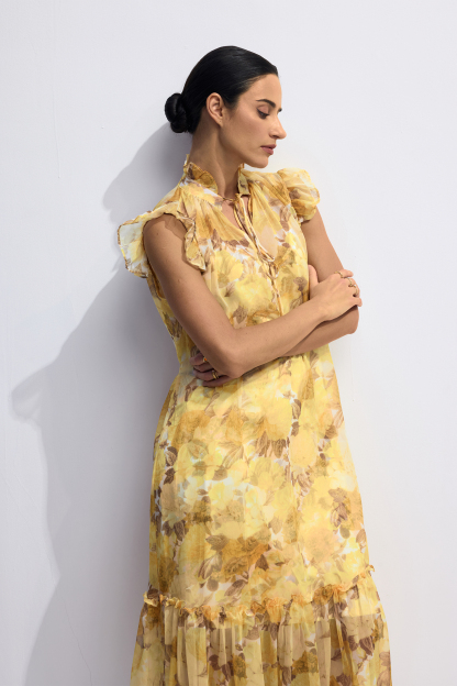 Yvette Floral Print Flutter Sleeve Midi Dress