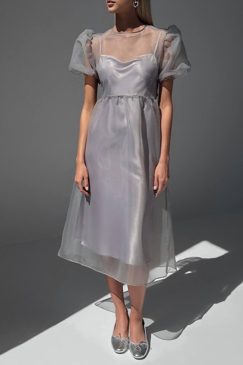 Sheer Organza Puff Sleeve Dress｜Resort vacation Dresses Women