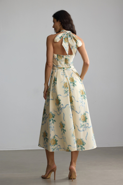 Loralie Floral Print Deep V Neck Midi Dress