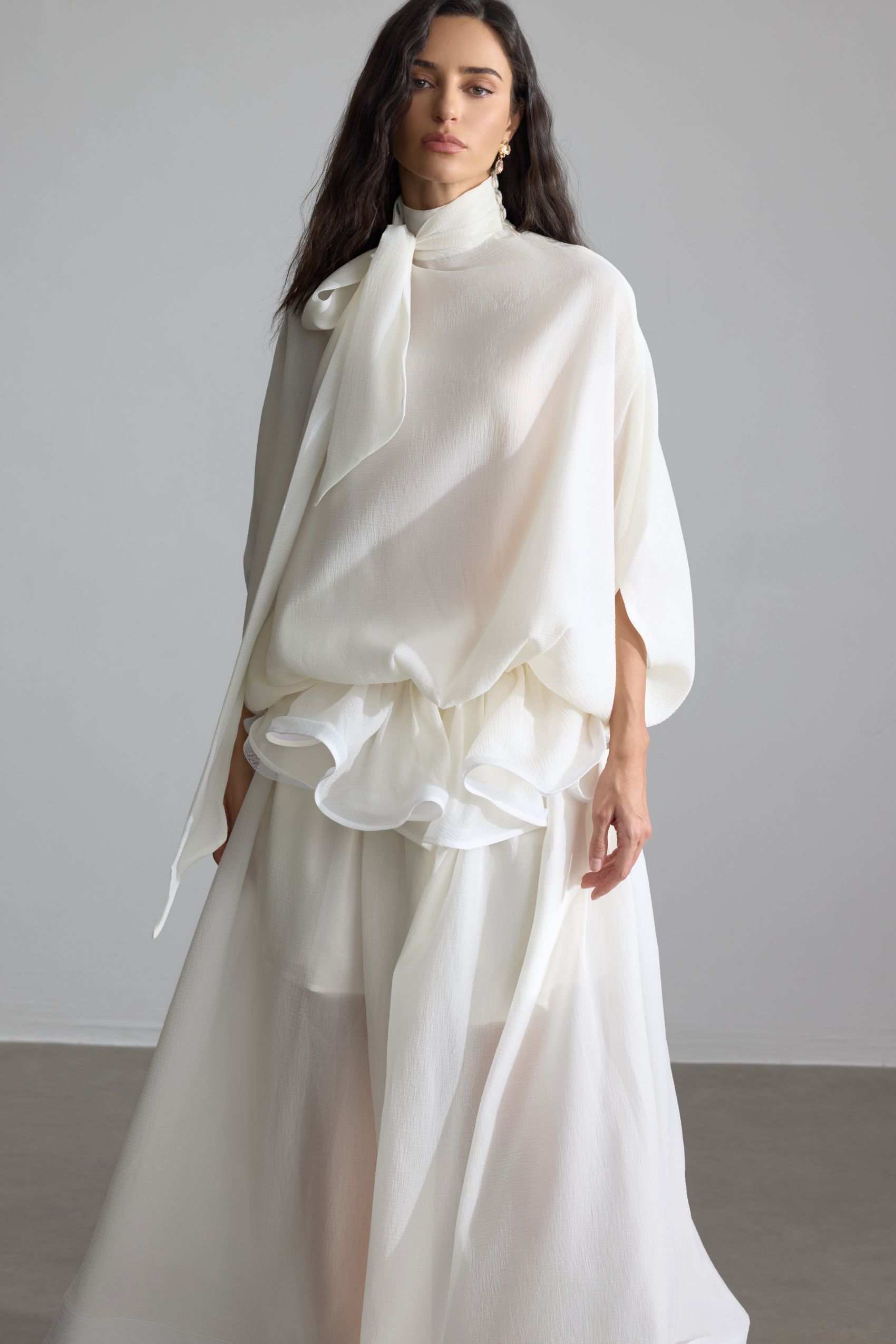 Eliza Tie Neck Semi-sheer Maxi Dress