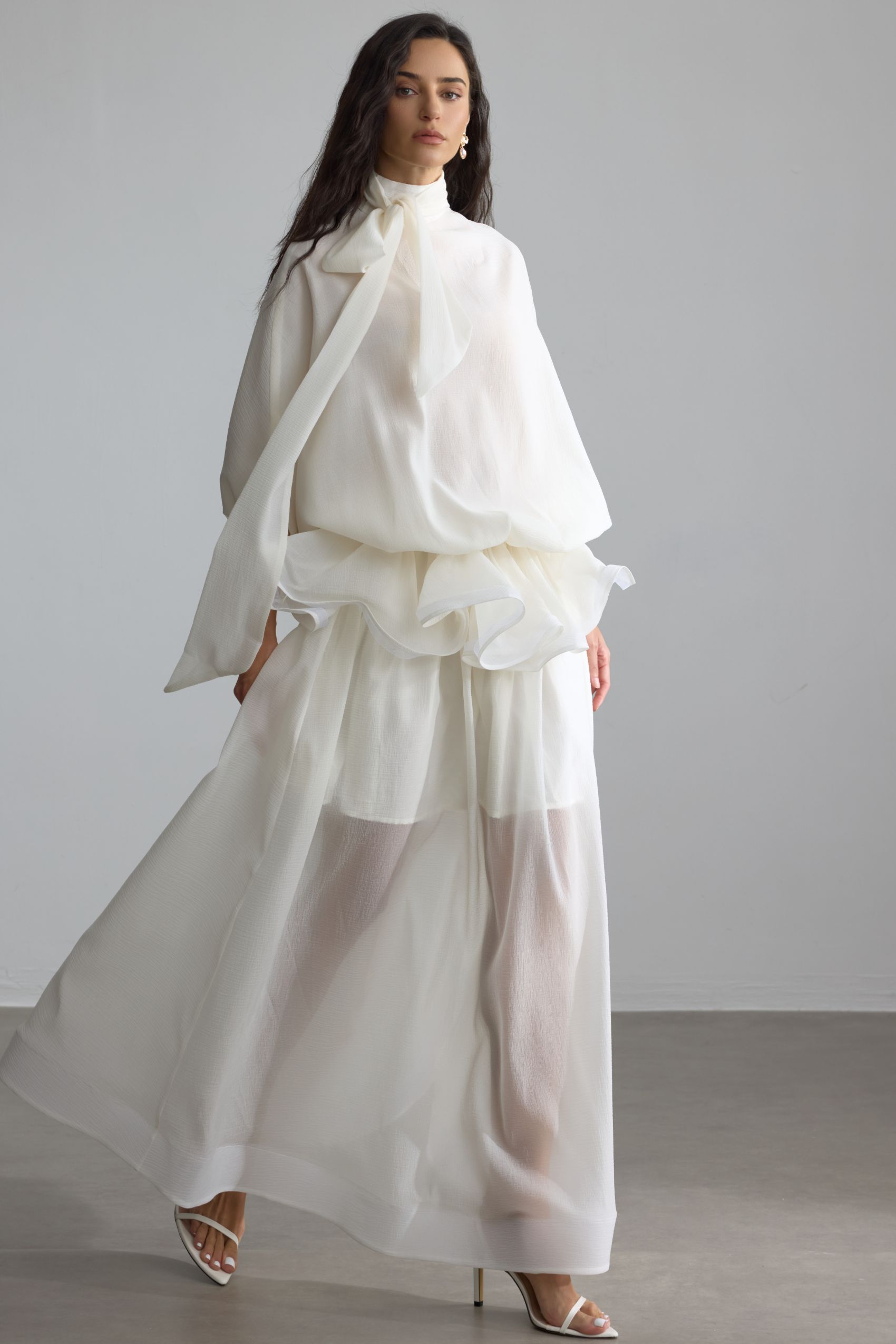 Eliza Tie Neck Semi-sheer Maxi Dress