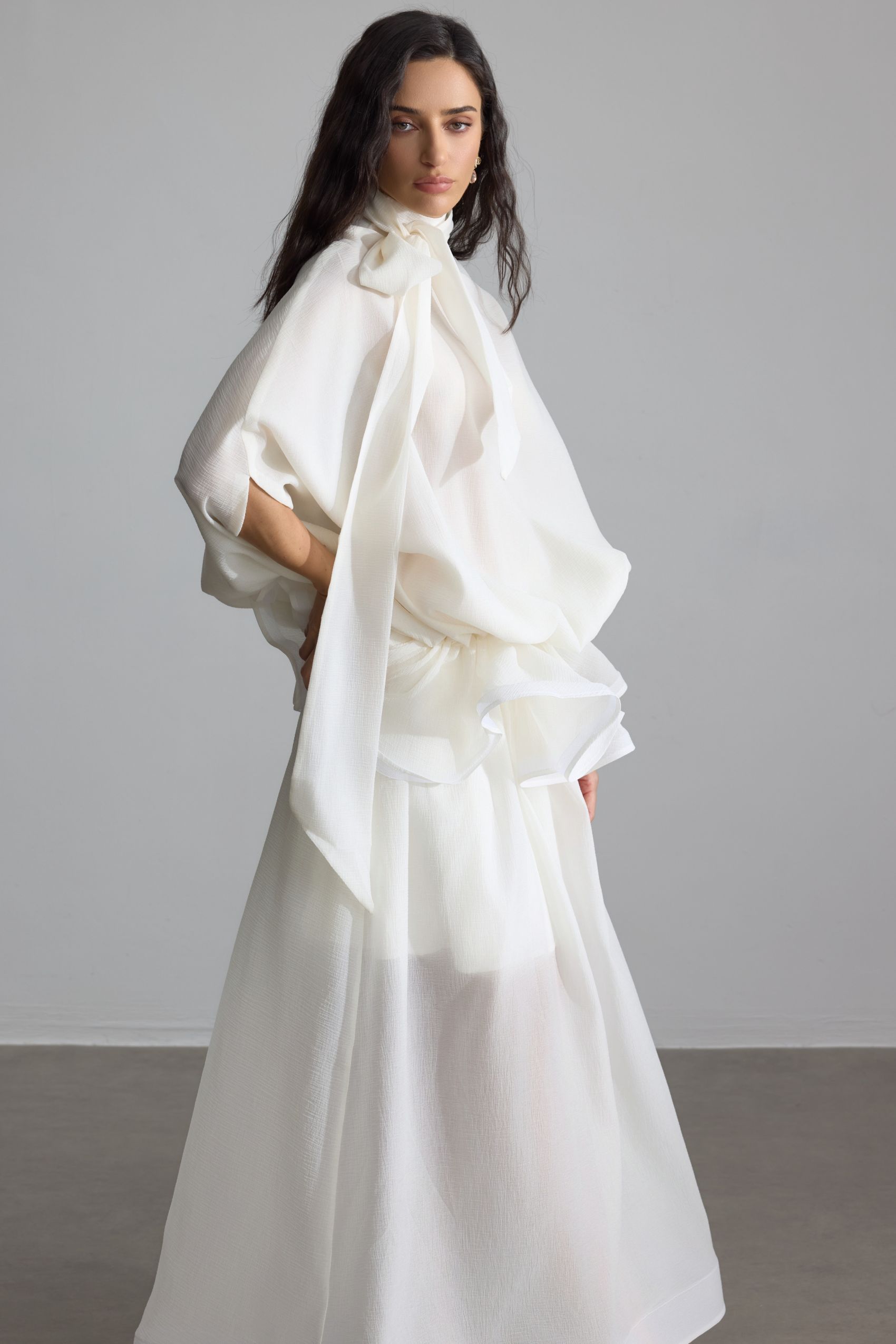 Eliza Tie Neck Semi-sheer Maxi Dress