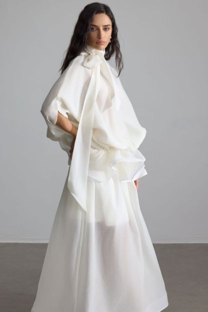 Eliza Tie Neck Semi-sheer Maxi Dress