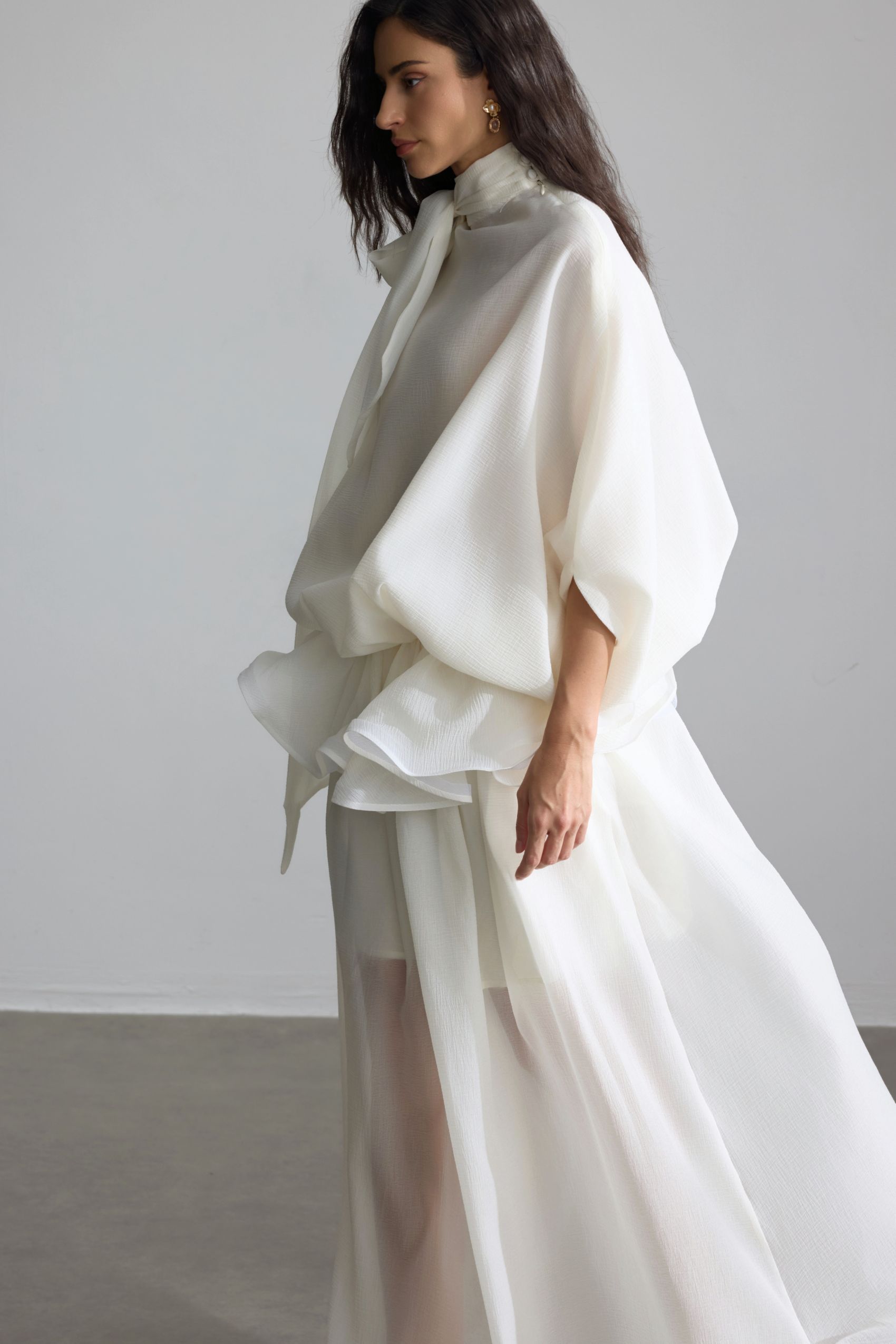 Eliza Tie Neck Semi-sheer Maxi Dress