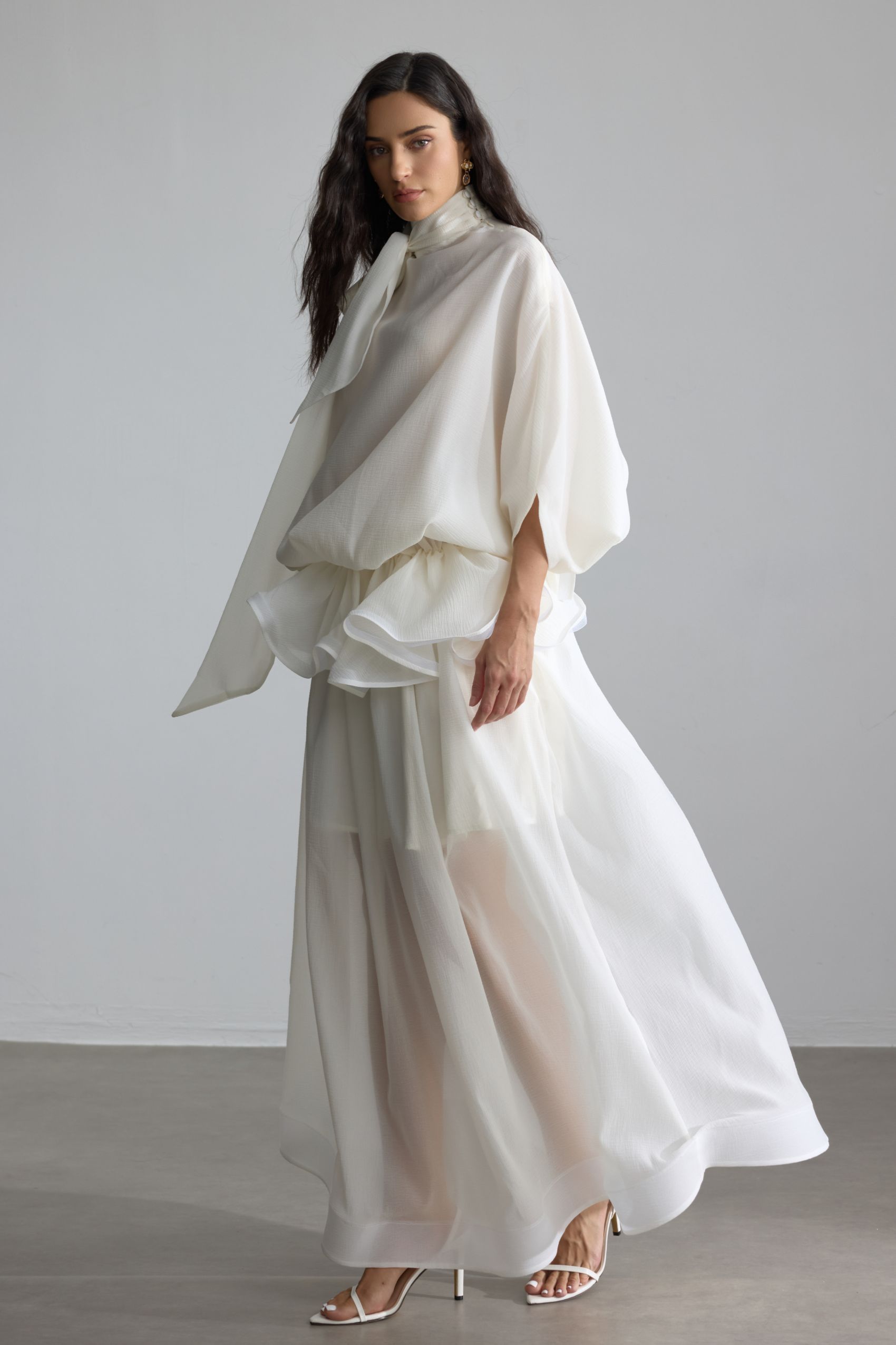 Eliza Tie Neck Semi-sheer Maxi Dress