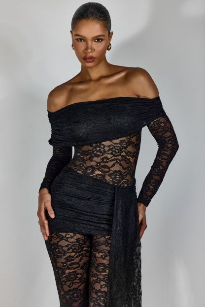 Nina Off Shoulder Sheer Lace Jumpsuit