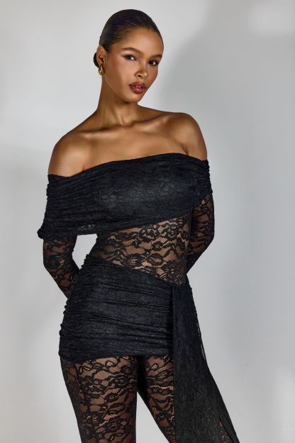 Nina Off Shoulder Sheer Lace Jumpsuit