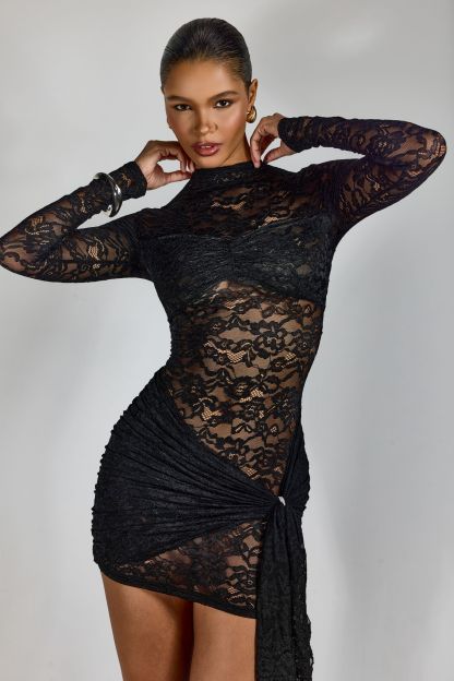 Kayla Long Sleeve Semi-sheer Lace Mini Dress