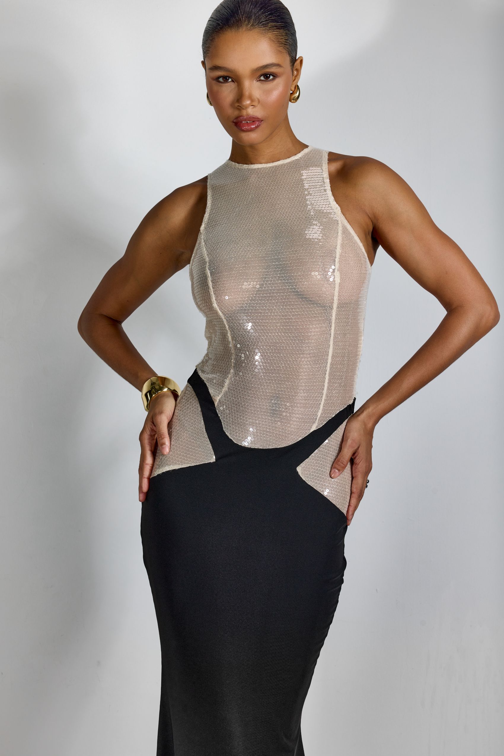 Zelda Sequin Semi-sheer Maxi Dress