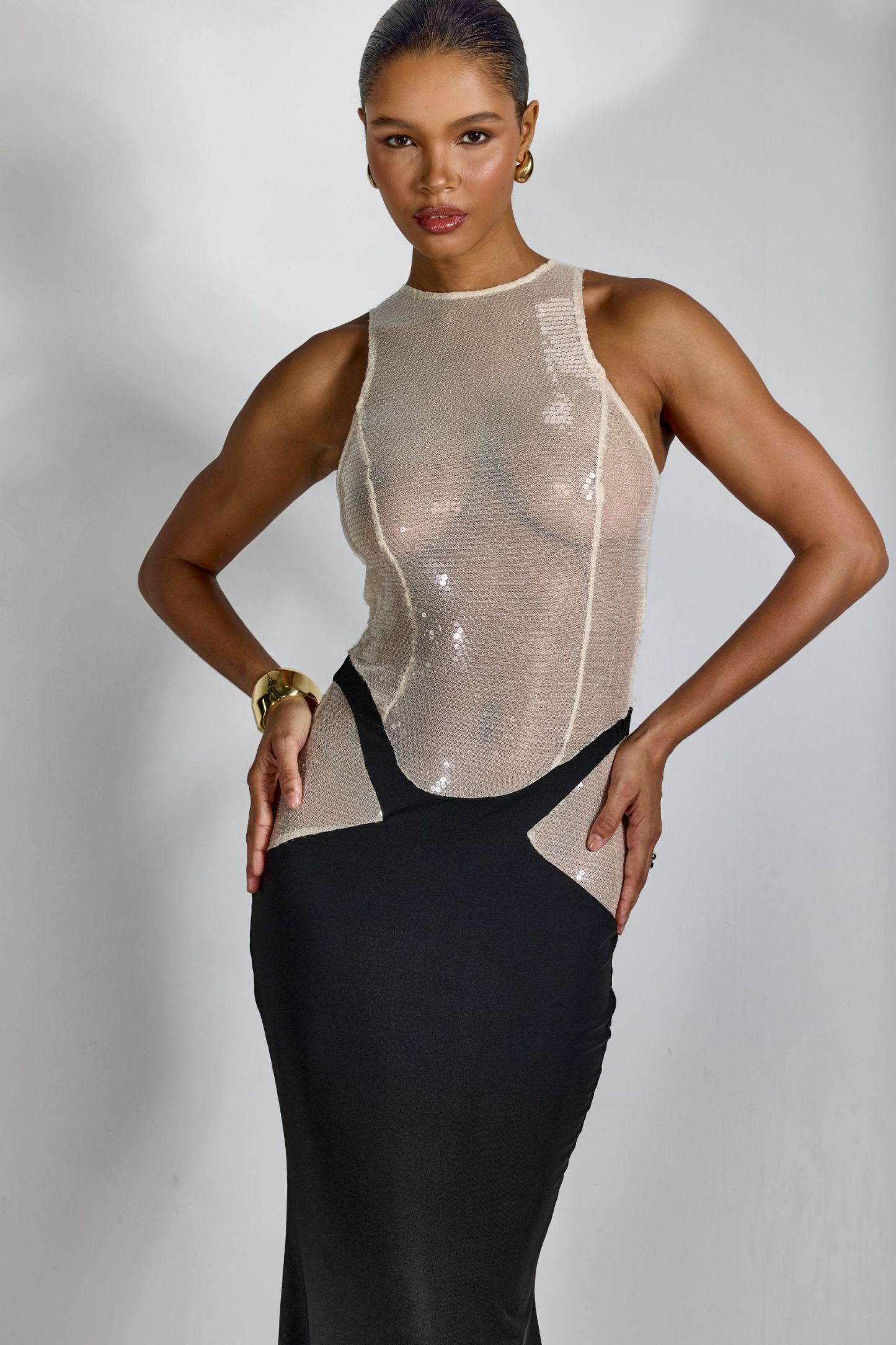 Zelda Sequin Semi-sheer Maxi Dress