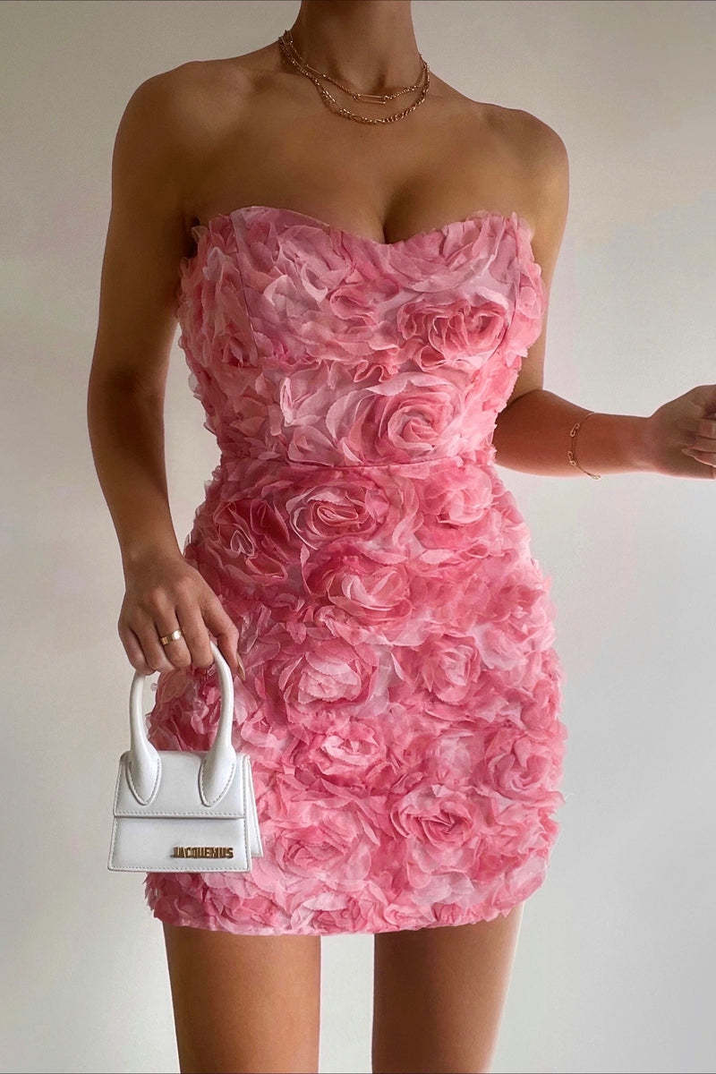 Phoebe Floral Applique Strapless Mini Dress