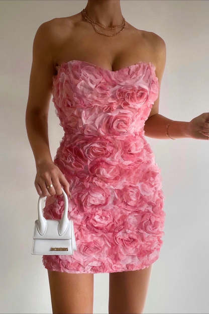 Phoebe Floral Applique Strapless Mini Dress