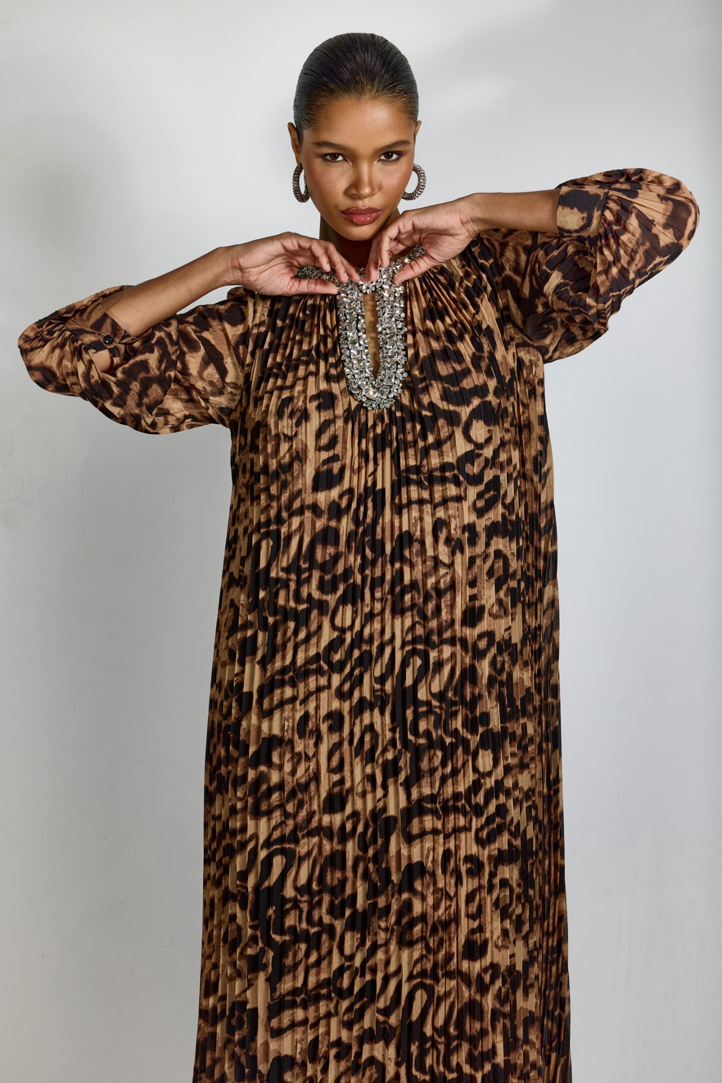 Marcia Leopard Print Pleated Maxi Dress