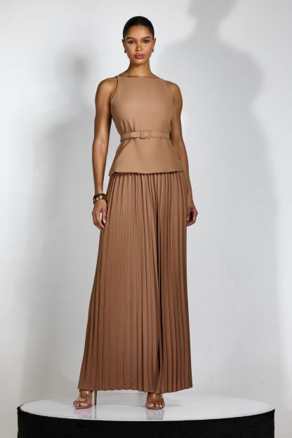 Paula Sleeveless Top & Pleated Wide Leg Pants Set