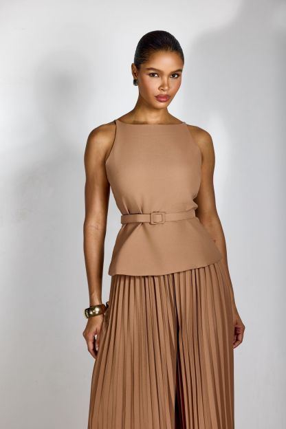 Paula Sleeveless Top & Pleated Wide Leg Pants Set