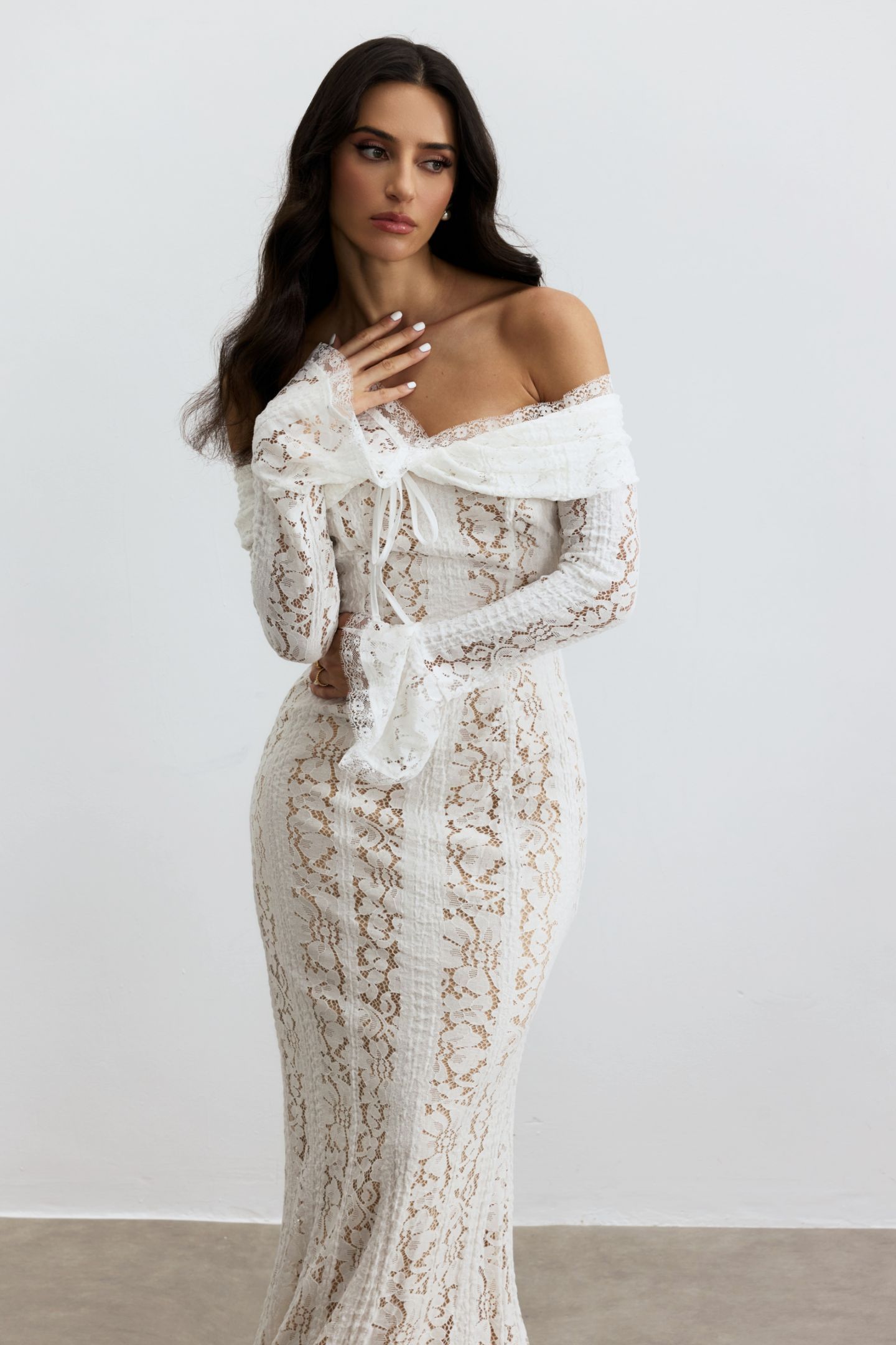 Off Shoulder Lace Maxi Dress for Romantic Evenings - sunfere