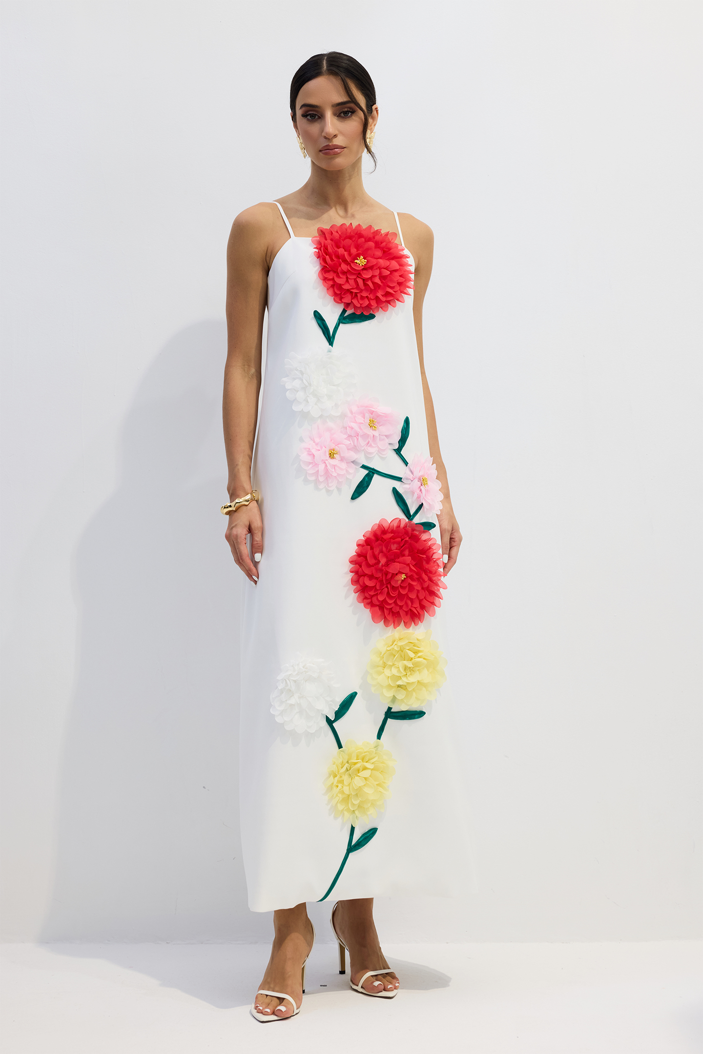 Louisa Floral Applique Spaghetti Straps Maxi Dress