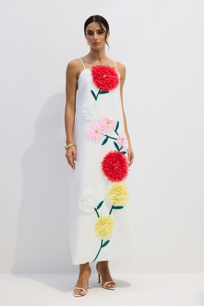 Louisa Floral Applique Spaghetti Straps Maxi Dress