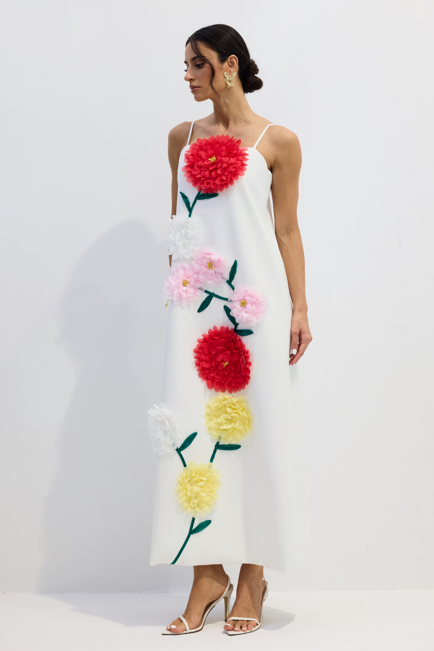Louisa Floral Applique Spaghetti Straps Maxi Dress