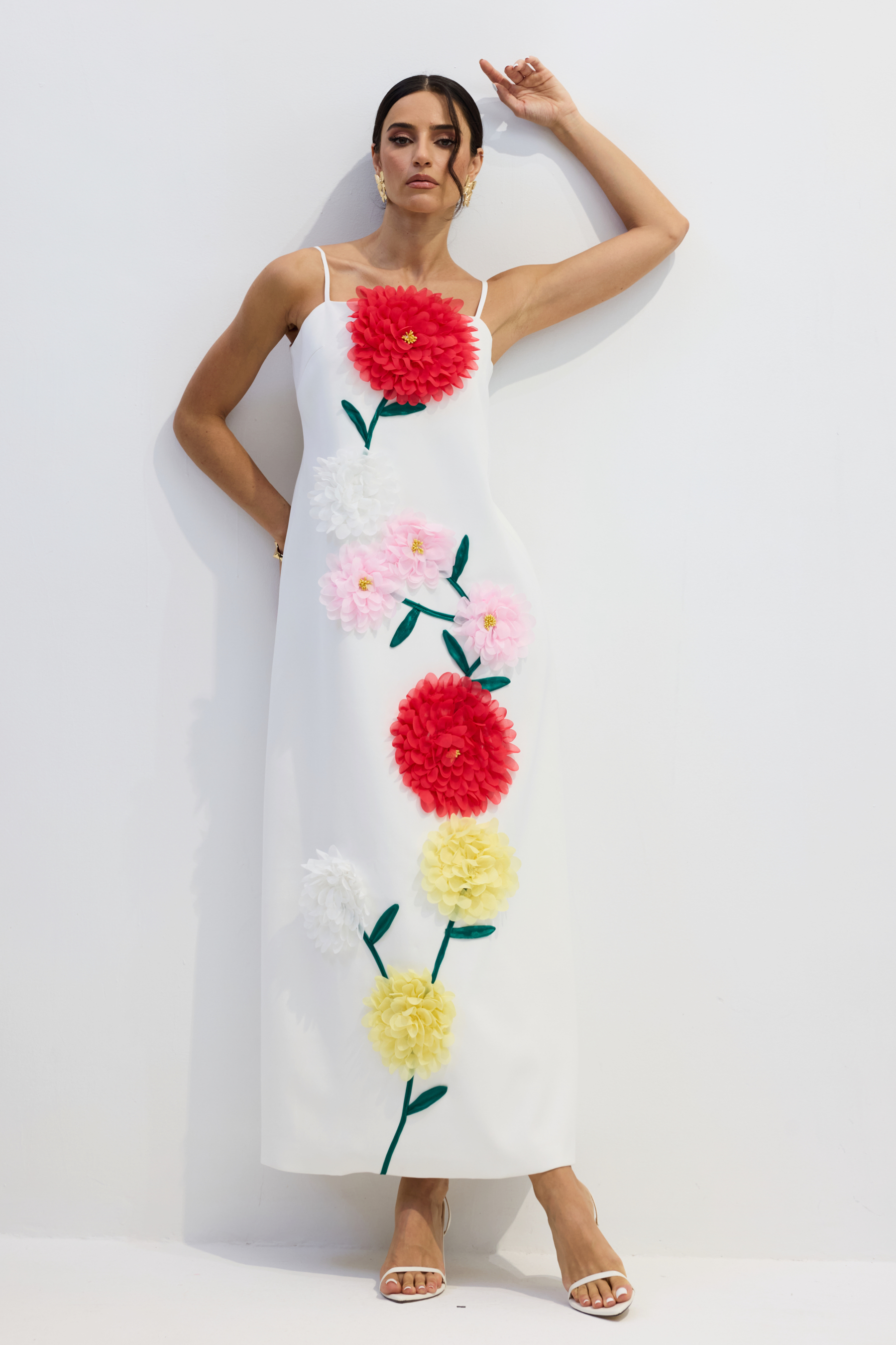 Louisa Floral Applique Spaghetti Straps Maxi Dress