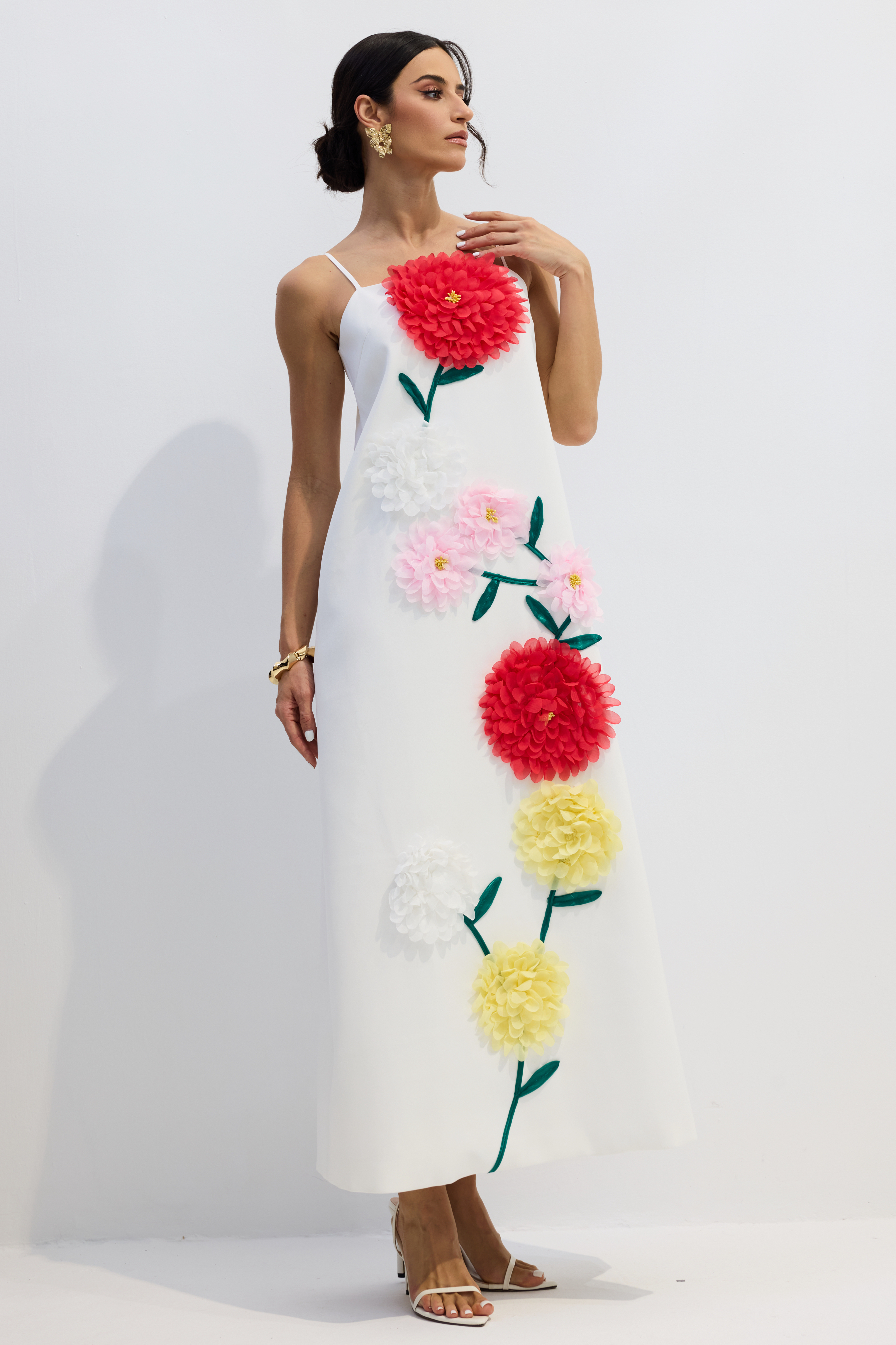 Louisa Floral Applique Spaghetti Straps Maxi Dress