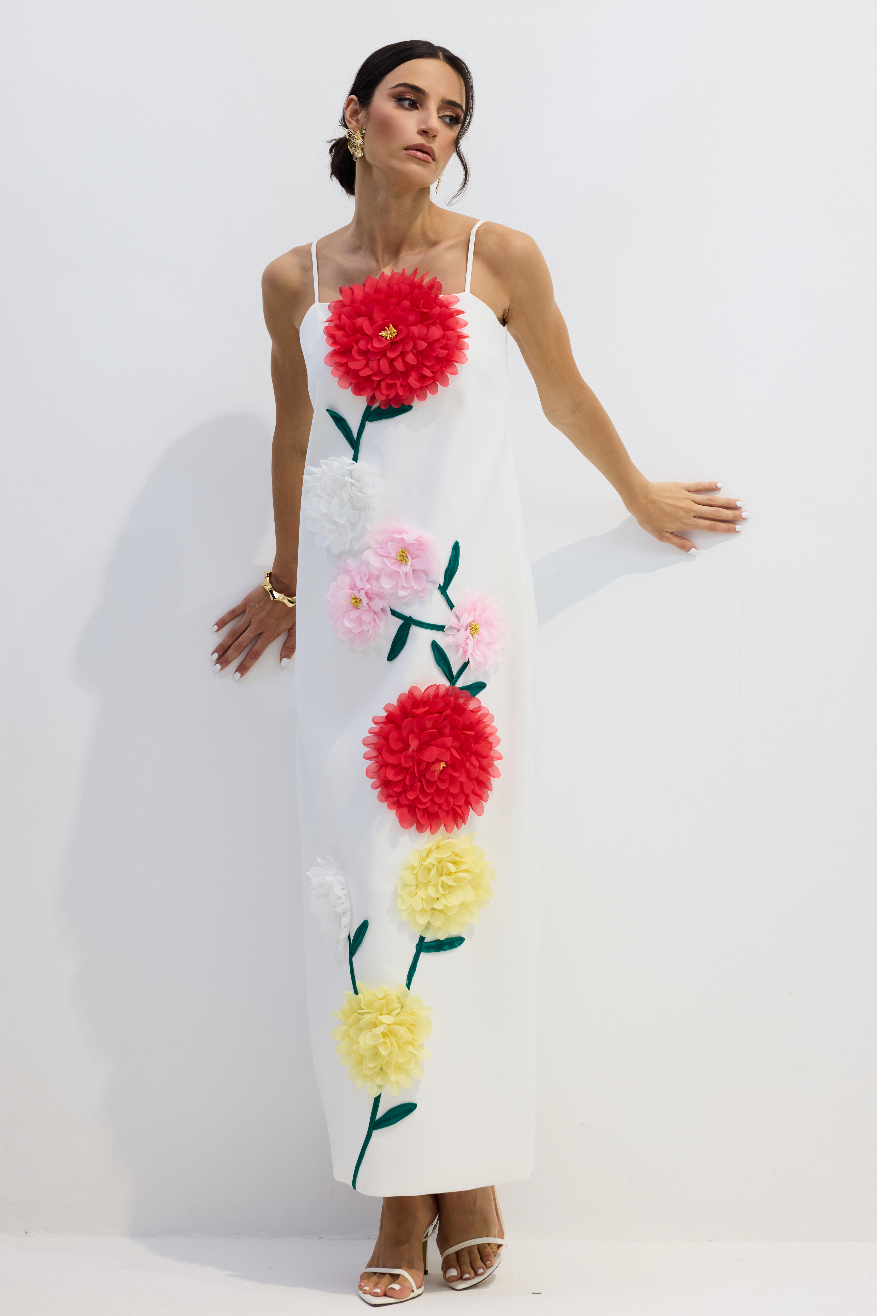 Louisa Floral Applique Spaghetti Straps Maxi Dress