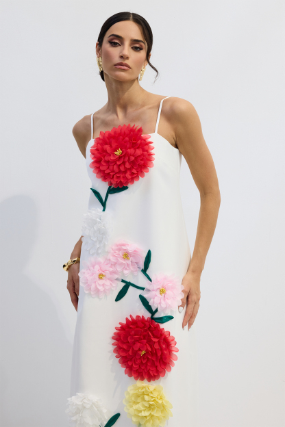 Louisa Floral Applique Spaghetti Straps Maxi Dress