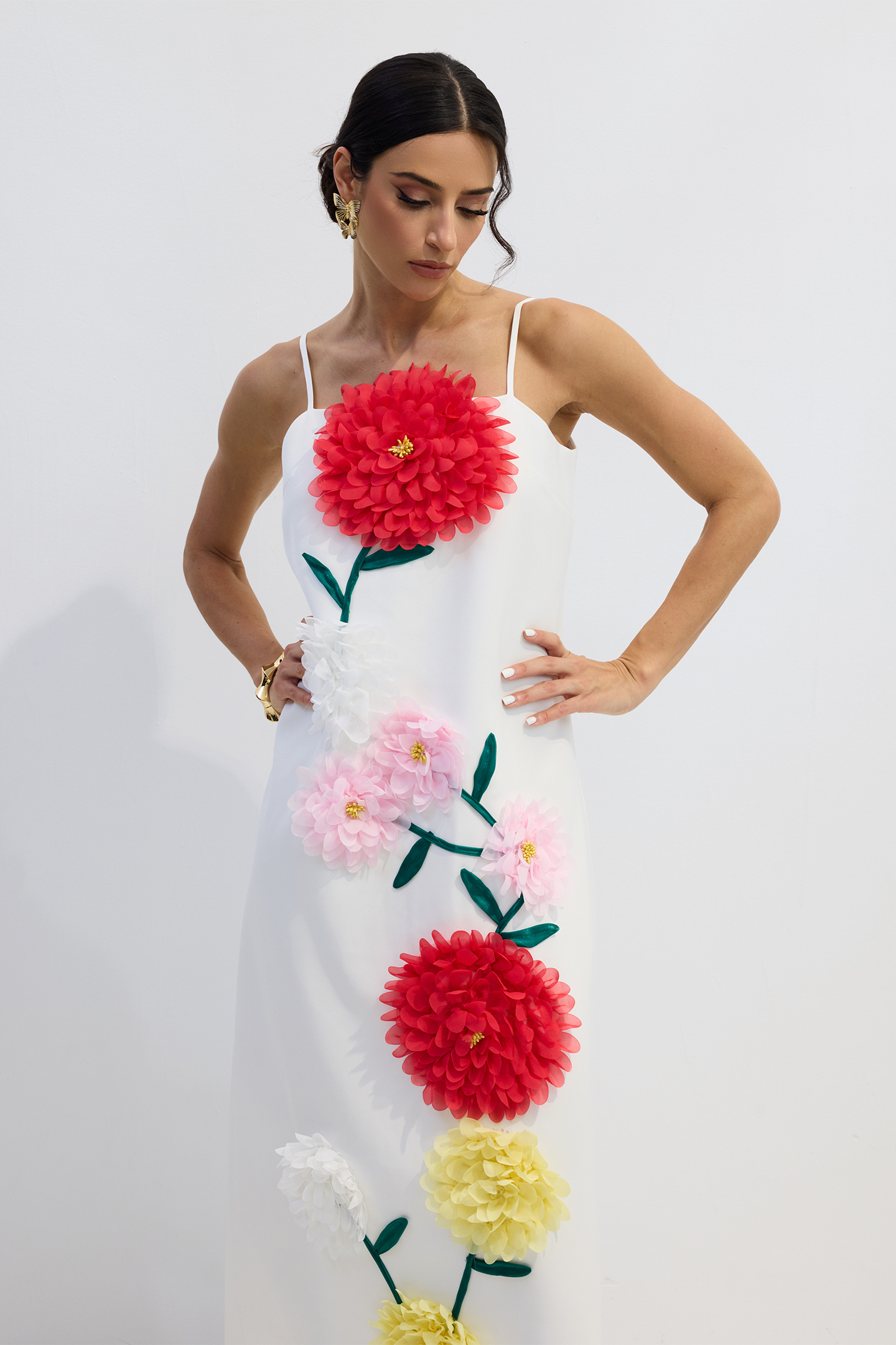 Louisa Floral Applique Spaghetti Straps Maxi Dress