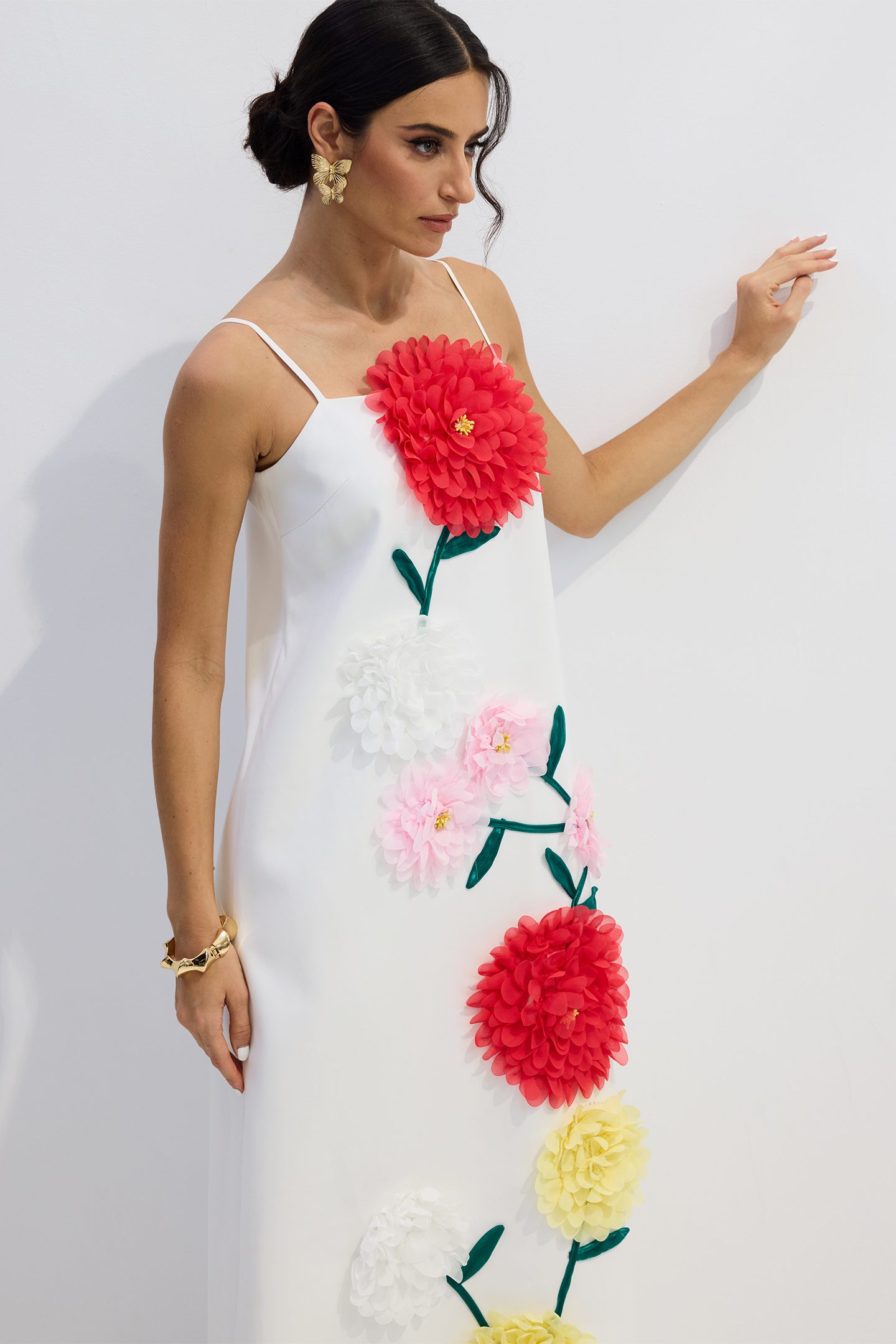 Louisa Floral Applique Spaghetti Straps Maxi Dress