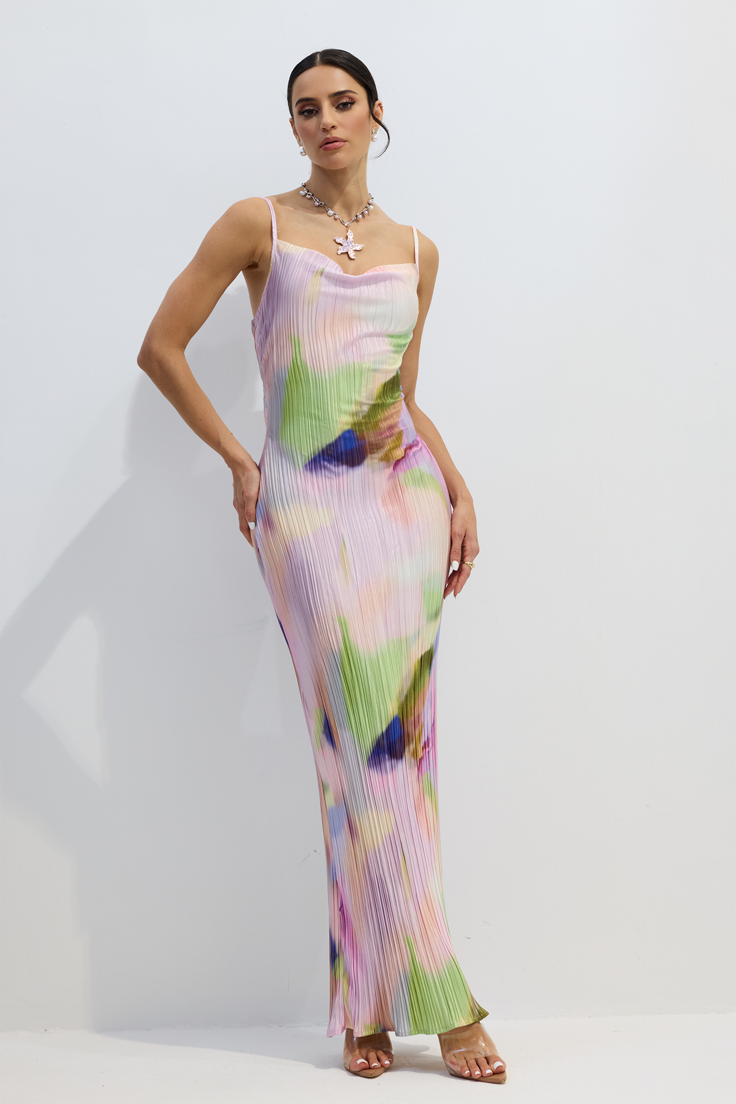 Peggy Abstract Print Spaghetti Strap Maxi Dress