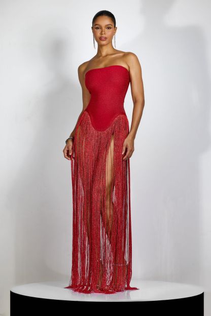 Eleanor Strapless Fringe Maxi Dress