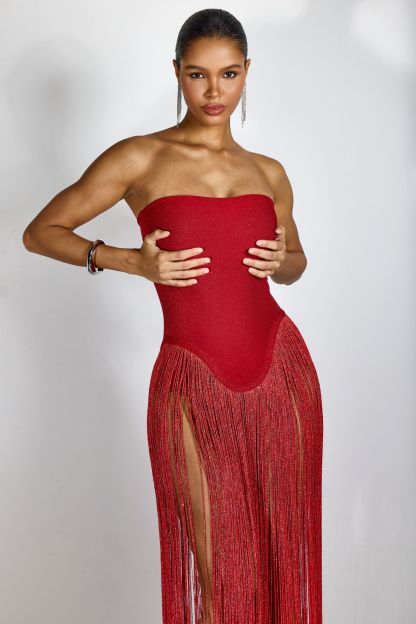 Eleanor Strapless Fringe Maxi Dress