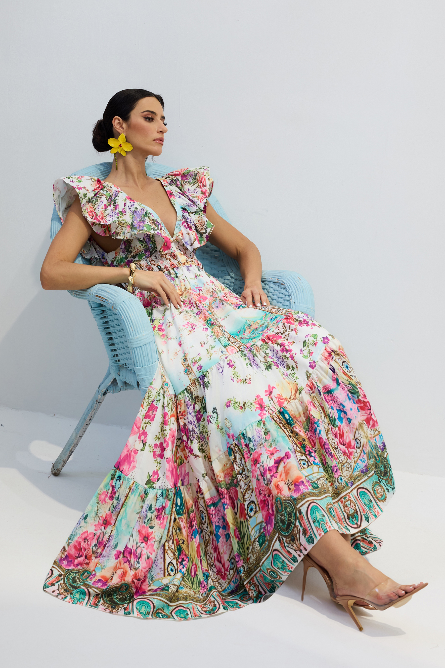 Lorena Floral Print Ruffle Maxi Dress