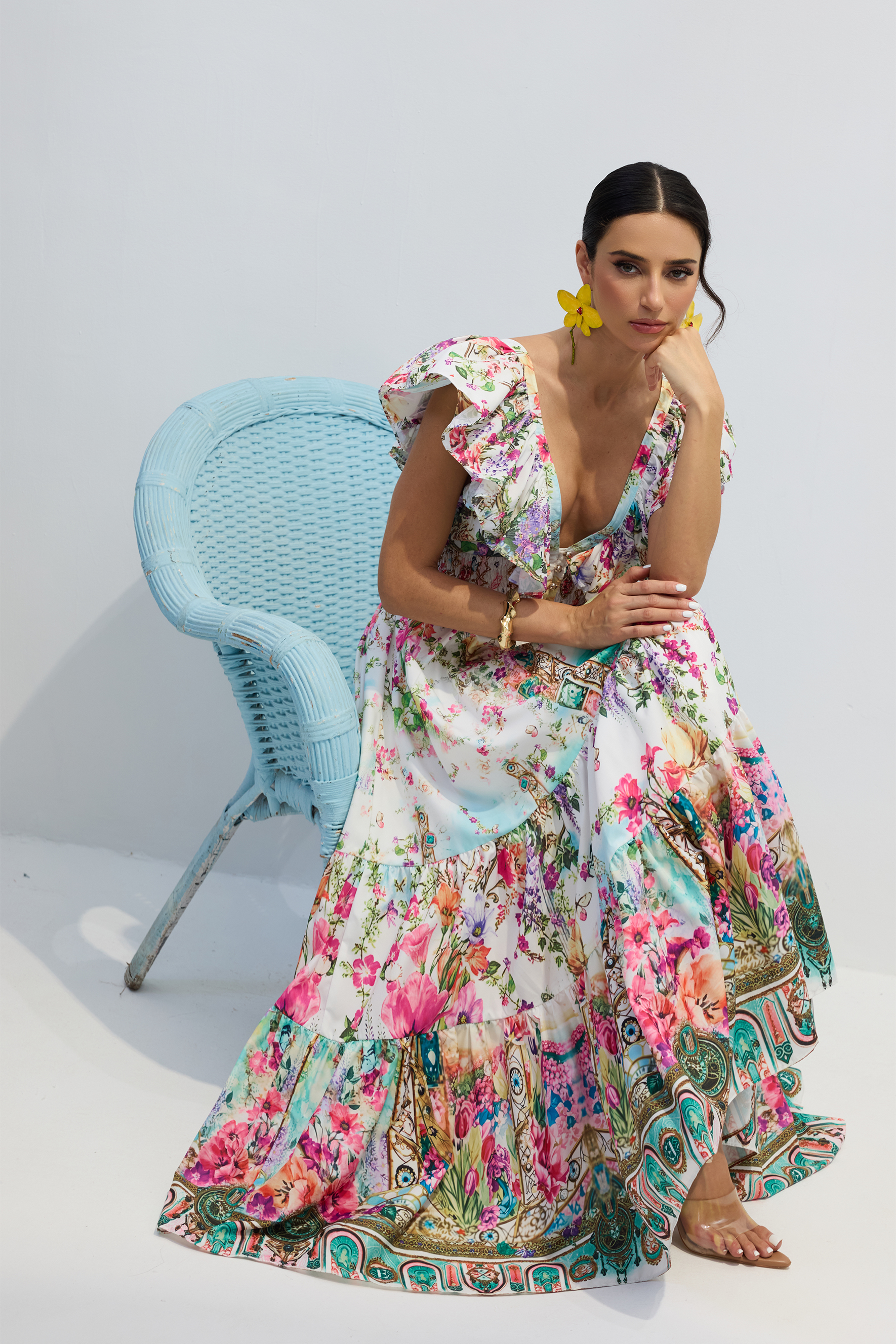 Lorena Floral Print Ruffle Maxi Dress