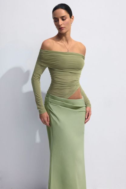 Lillian Off Shoulder Sheer Maxi Mesh Dress