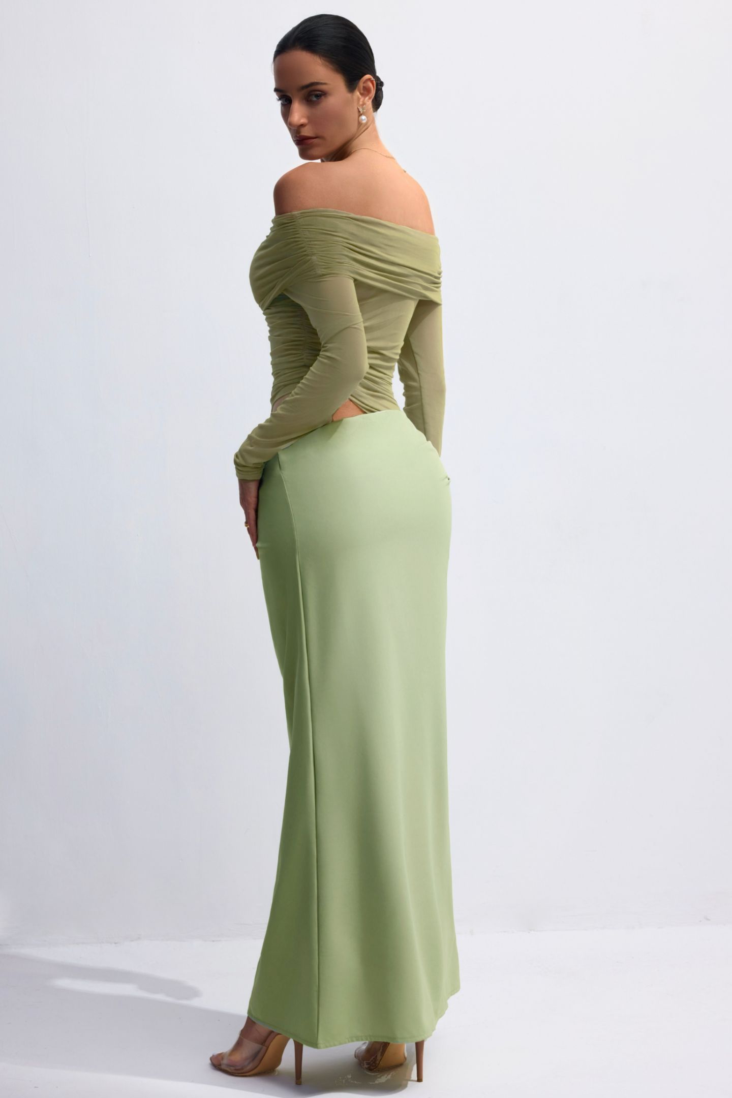 Lillian Off Shoulder Sheer Maxi Mesh Dress