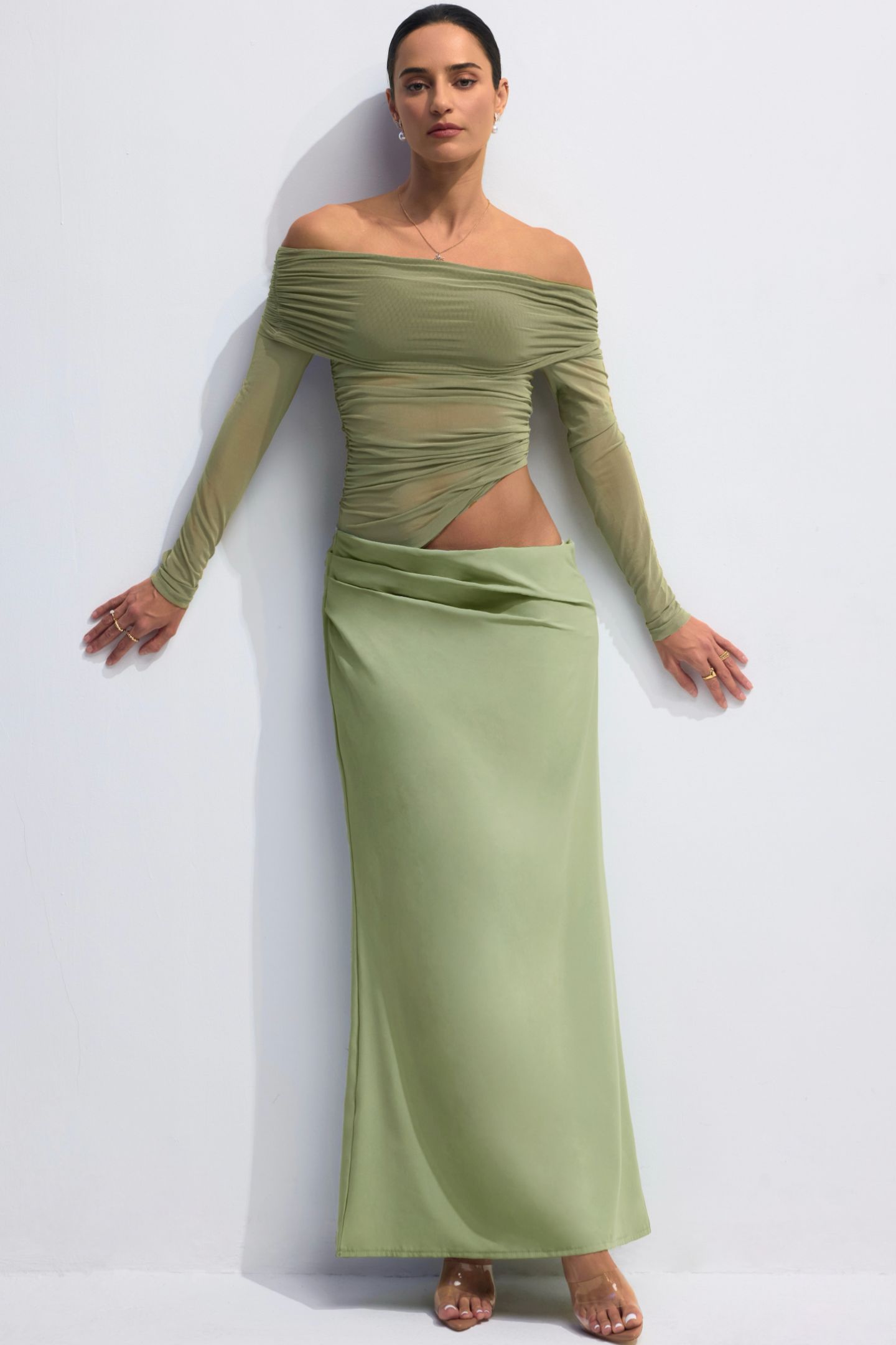 Lillian Off Shoulder Sheer Maxi Mesh Dress