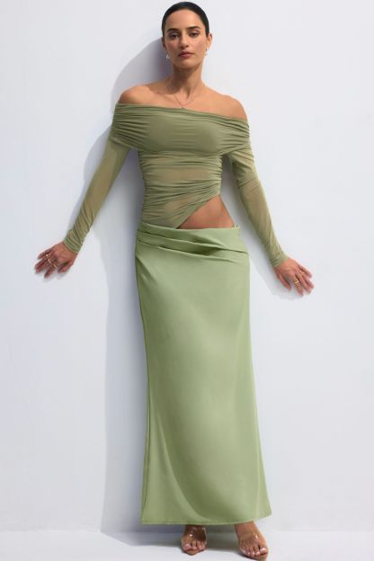 Lillian Off Shoulder Sheer Maxi Mesh Dress