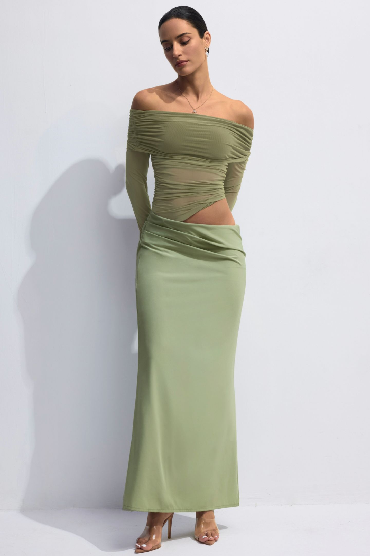 Lillian Off Shoulder Sheer Maxi Mesh Dress