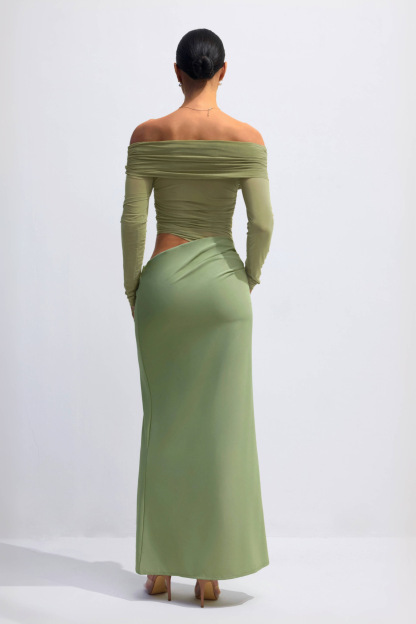 Lillian Off Shoulder Sheer Maxi Mesh Dress