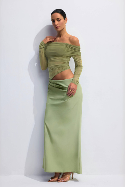 Lillian Off Shoulder Sheer Maxi Mesh Dress