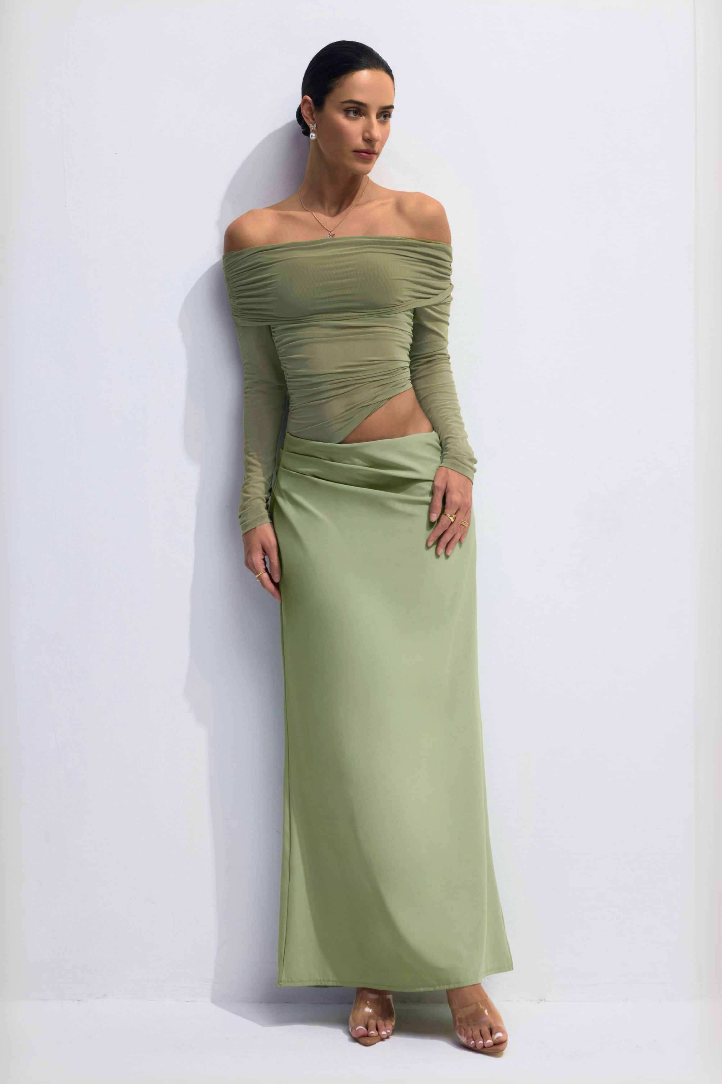 Lillian Off Shoulder Sheer Maxi Mesh Dress