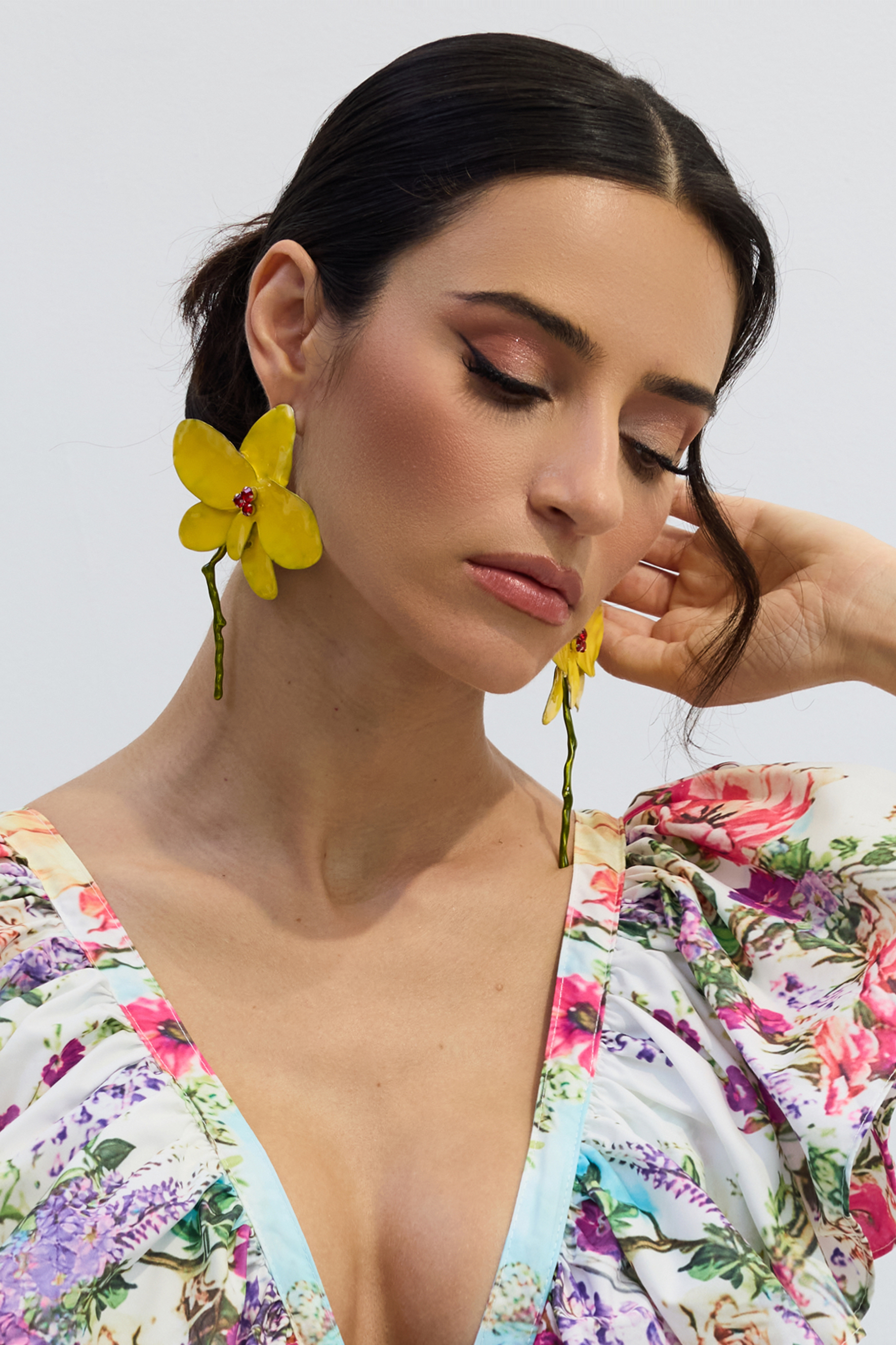 Enamelled Flower Rhinestone Applique Earrings