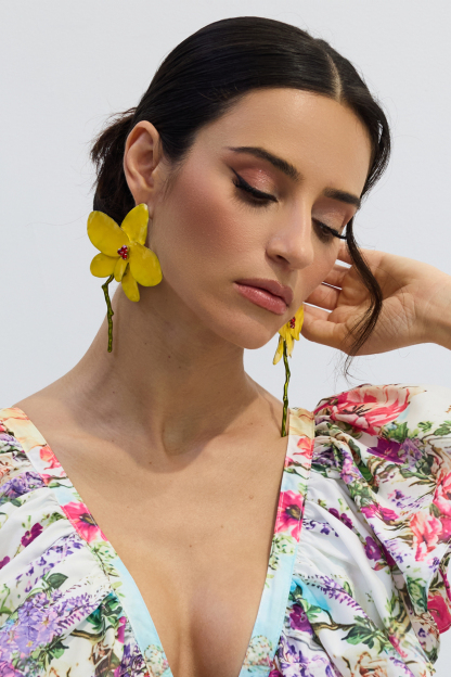 Enamelled Flower Rhinestone Applique Earrings