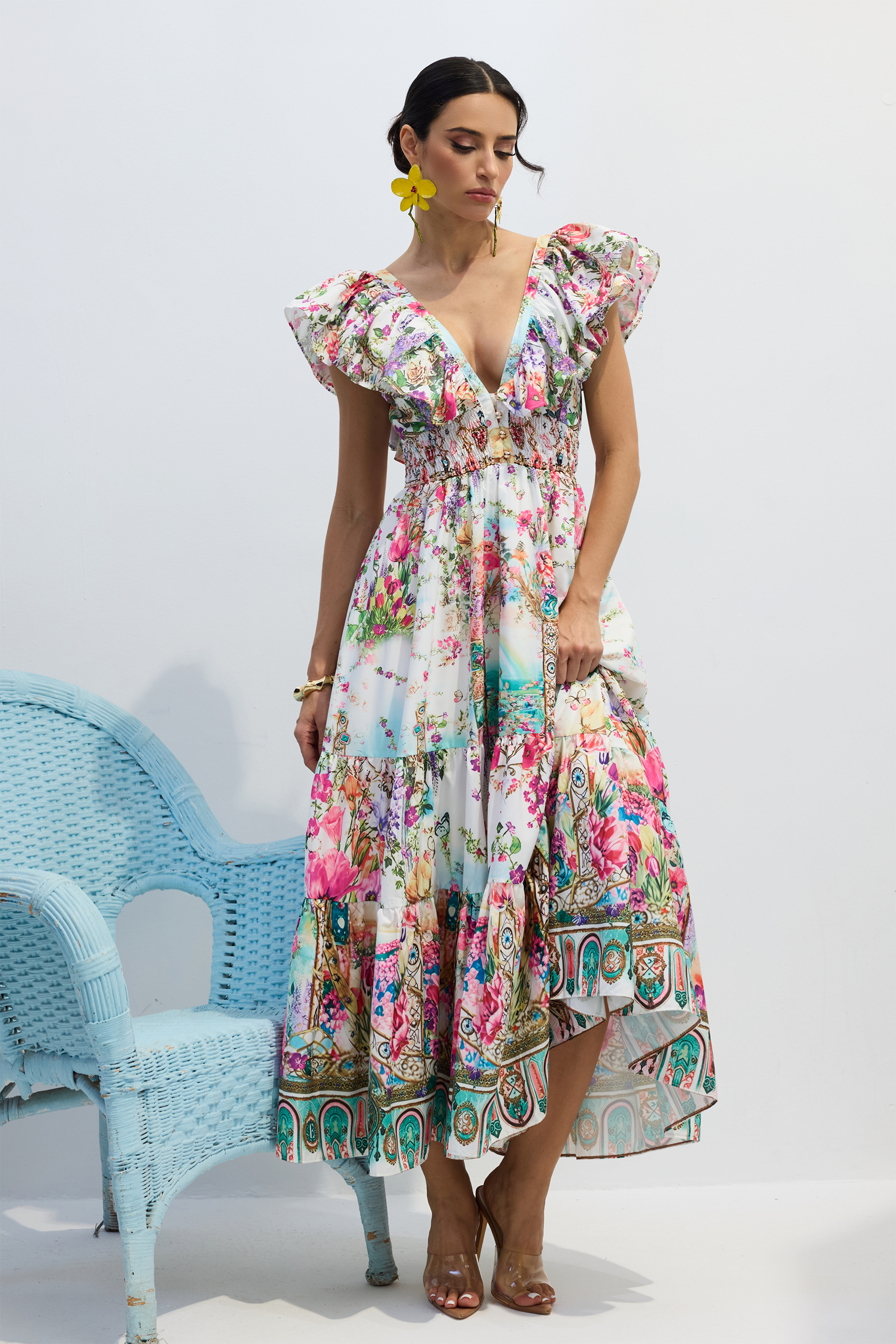 Lorena Floral Print Ruffle Maxi Dress