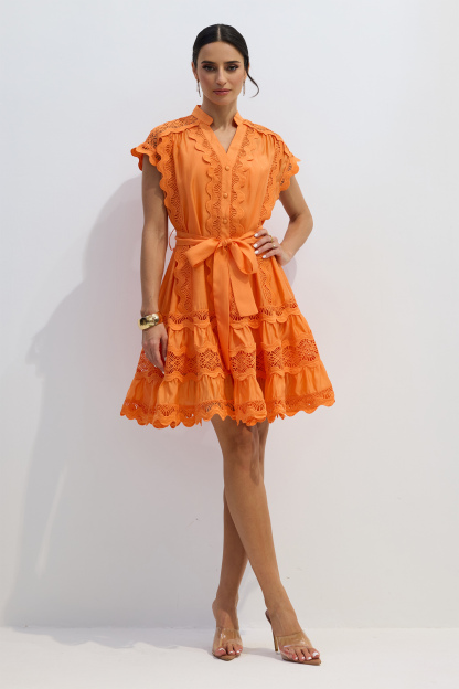 Livia Embroidered Lace Tiered Mini Dress