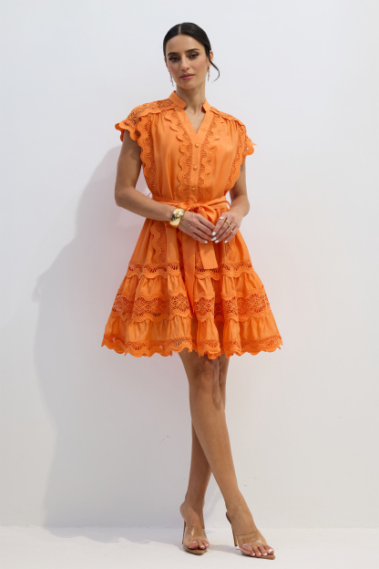 Livia Embroidered Lace Tiered Mini Dress