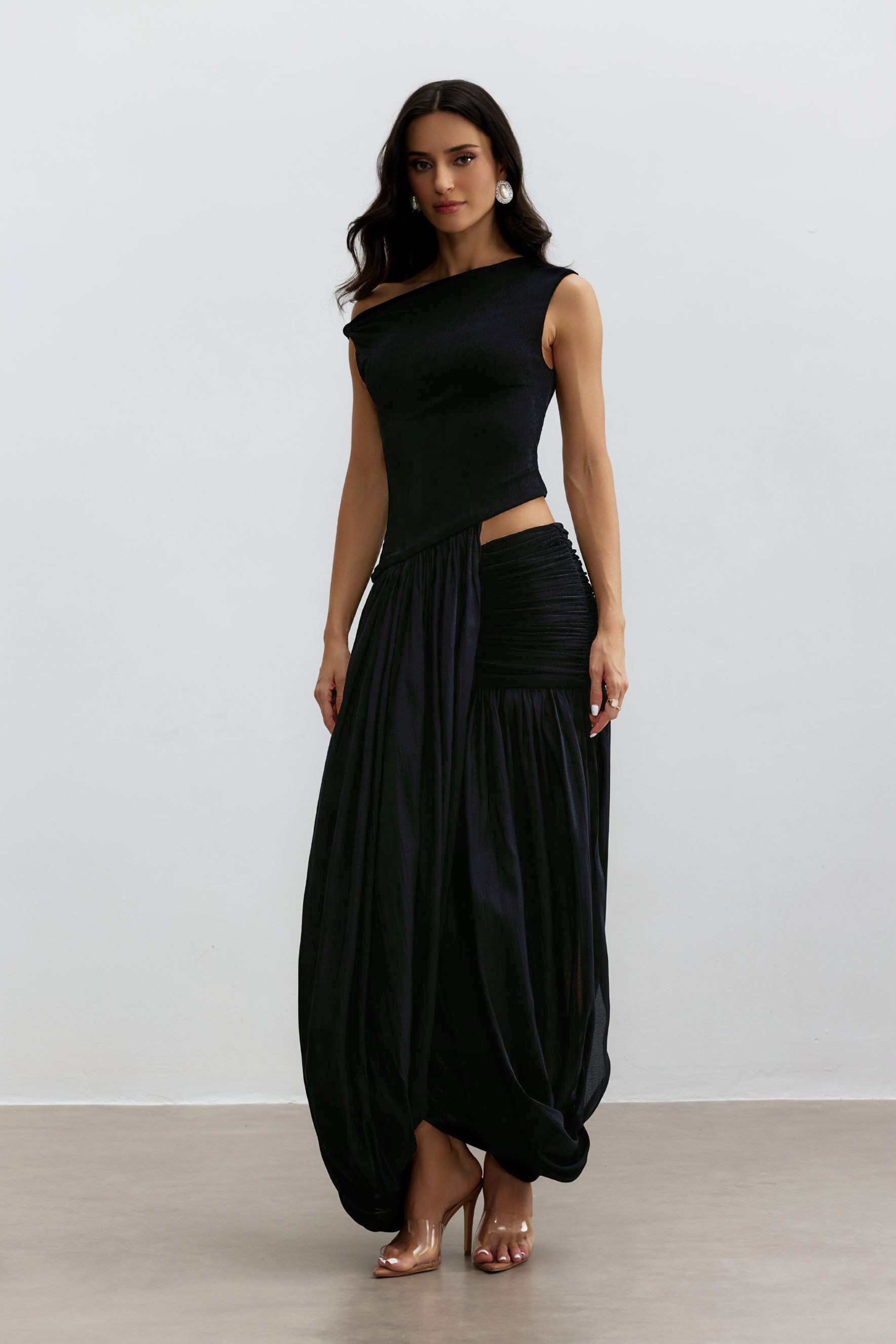 Tanya Asymmetric Shoulder Cutout Maxi Dress