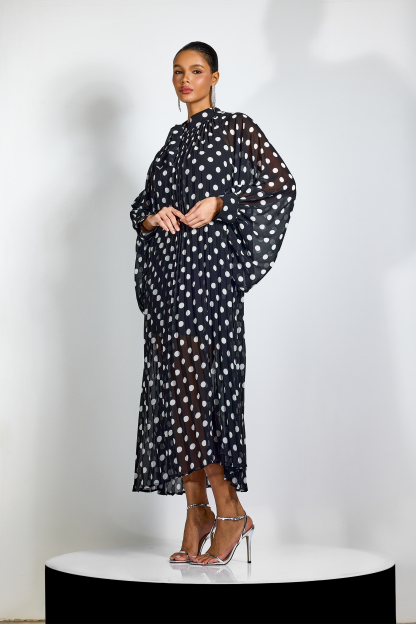 Ella Polka Dot Tie Neck Maxi Dress